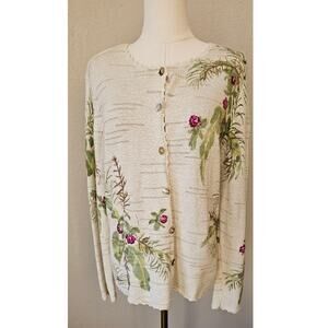 Vintage Talbots Embroidered Floral Button Up Cardigan Women Sweater Size M Multi